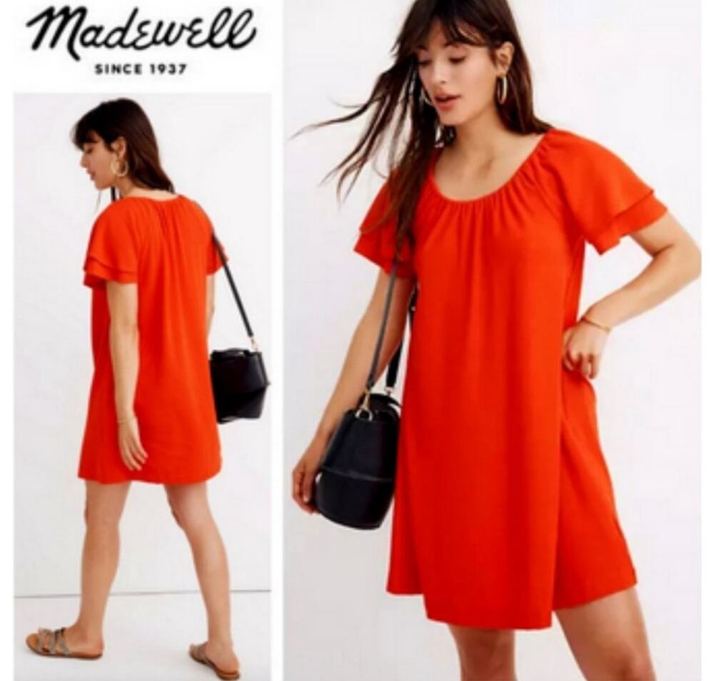 Madewell Texture & Thread Flutter Mini Dress Red XXS Flowy Boho Summer Beachy